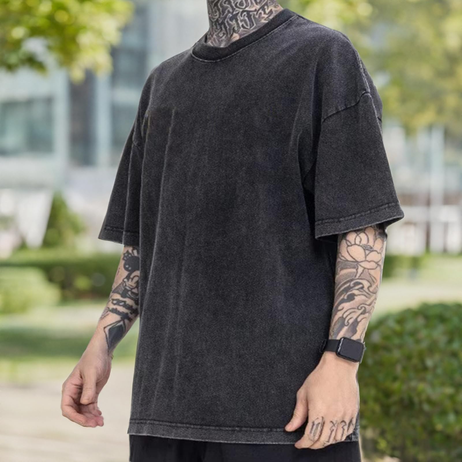 3 Stück Herren Oversized Baumwolle Sommer T-Shirts – Vintage Baggy Tee Loose Fit Kurzarm T-Shirts Casual Streetwear