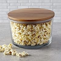 Vista 3 de Anchor Hocking Cuenco de vidrio con tapa, ensaladera de vidrio de 104 onzas con tapa de madera de acacia