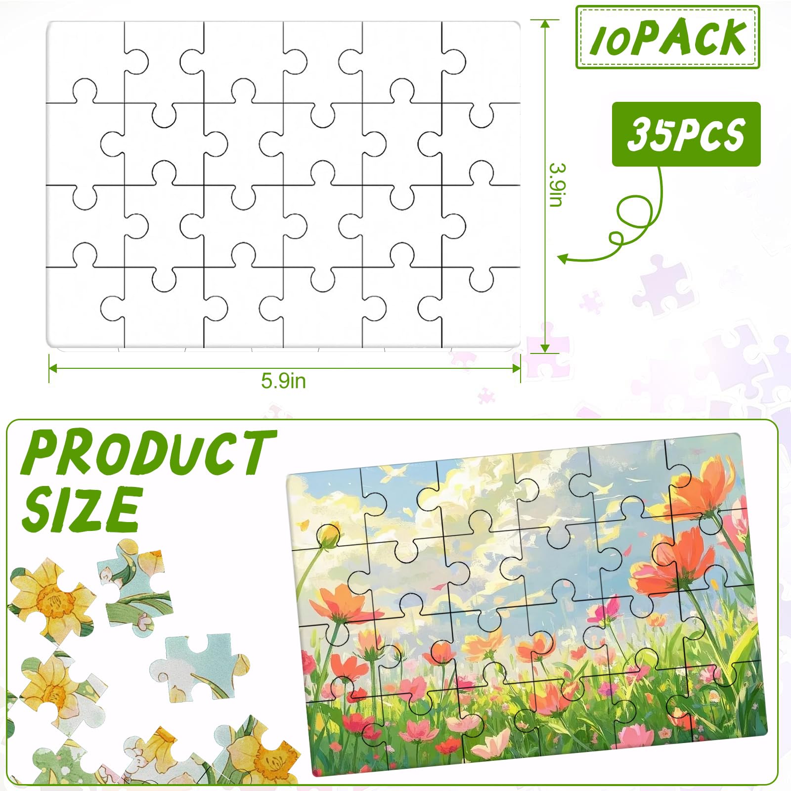 10 Pezzi Puzzle Vuoto, Puzzle Vuoti da Personalizzare, Bianca Puzzles di Cartone Vuoto, Facile da Colorare, 15 X 10 CM, 35 Pezzi per Foglio, per Bambini, Ai Giochi Educativi, Alla Pittura