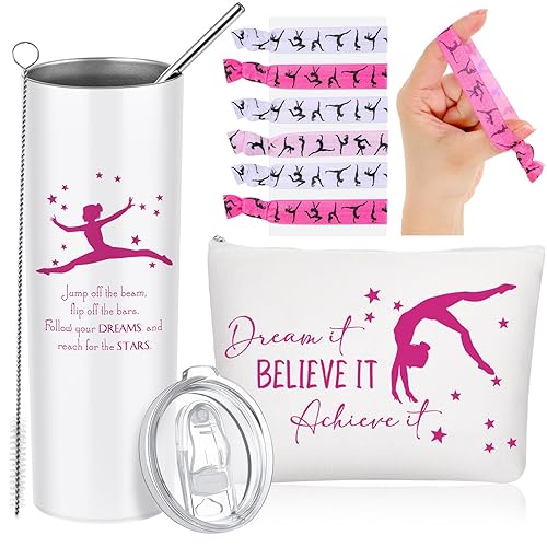 Miniatura 1 de Junkin Juego de 3 regalos de Navidad para gimnasia, para mujeres, incluye vaso de acero inoxidable con pajita, bolsa de maquillaje, gimnasia, ligas