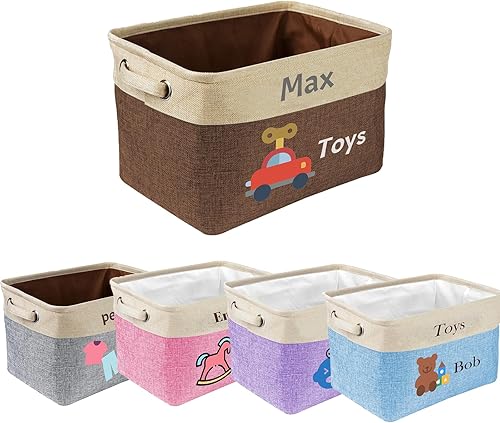 Cesta de juguetes personalizada para bebé, caja de juguetes personalizada con organizador de almacenamiento de nombres, cesta de lavandería