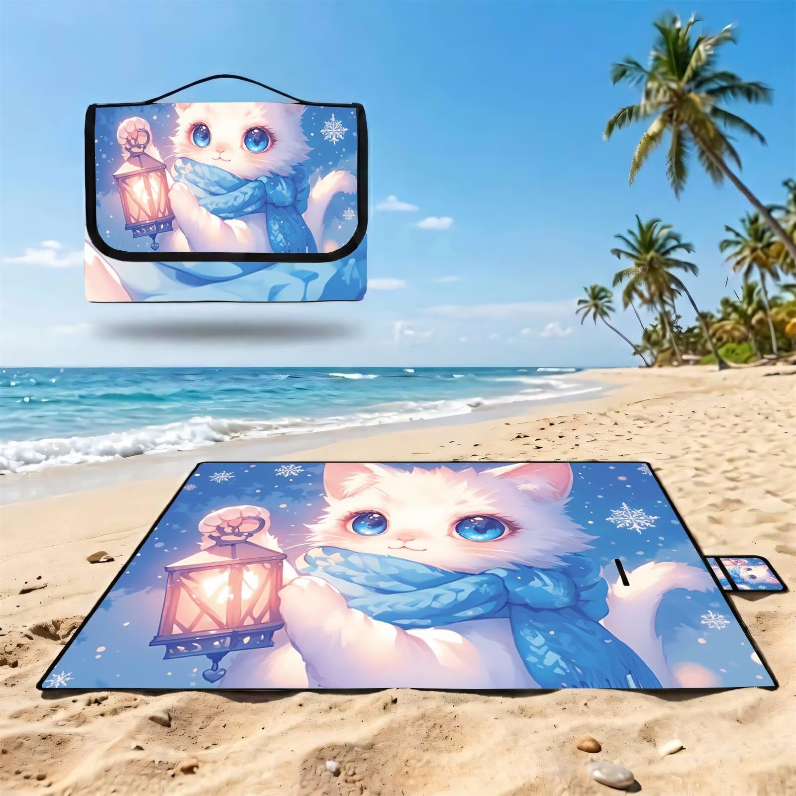 Coperta de Picnic Grande 200x200 cm, Natale Manta Picnic Impermeable Anti-Sabbia Manta de Playa Pieghevole, Outdoor Picnic Blanket per Spiaggia, Camping, Giardino, Trekking - Animali (3) FZ-151