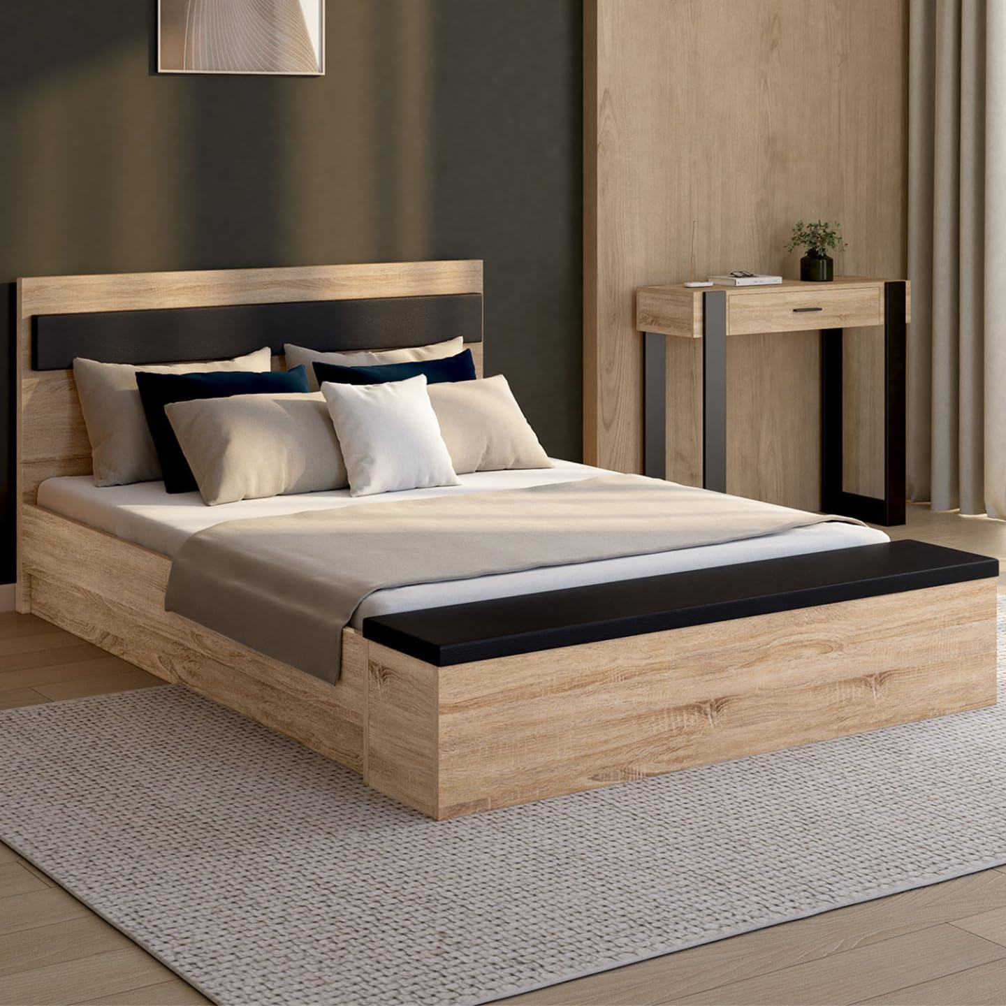 IDMarket - Lit Double Gaelle 140 x 190 cm Bois et Noir