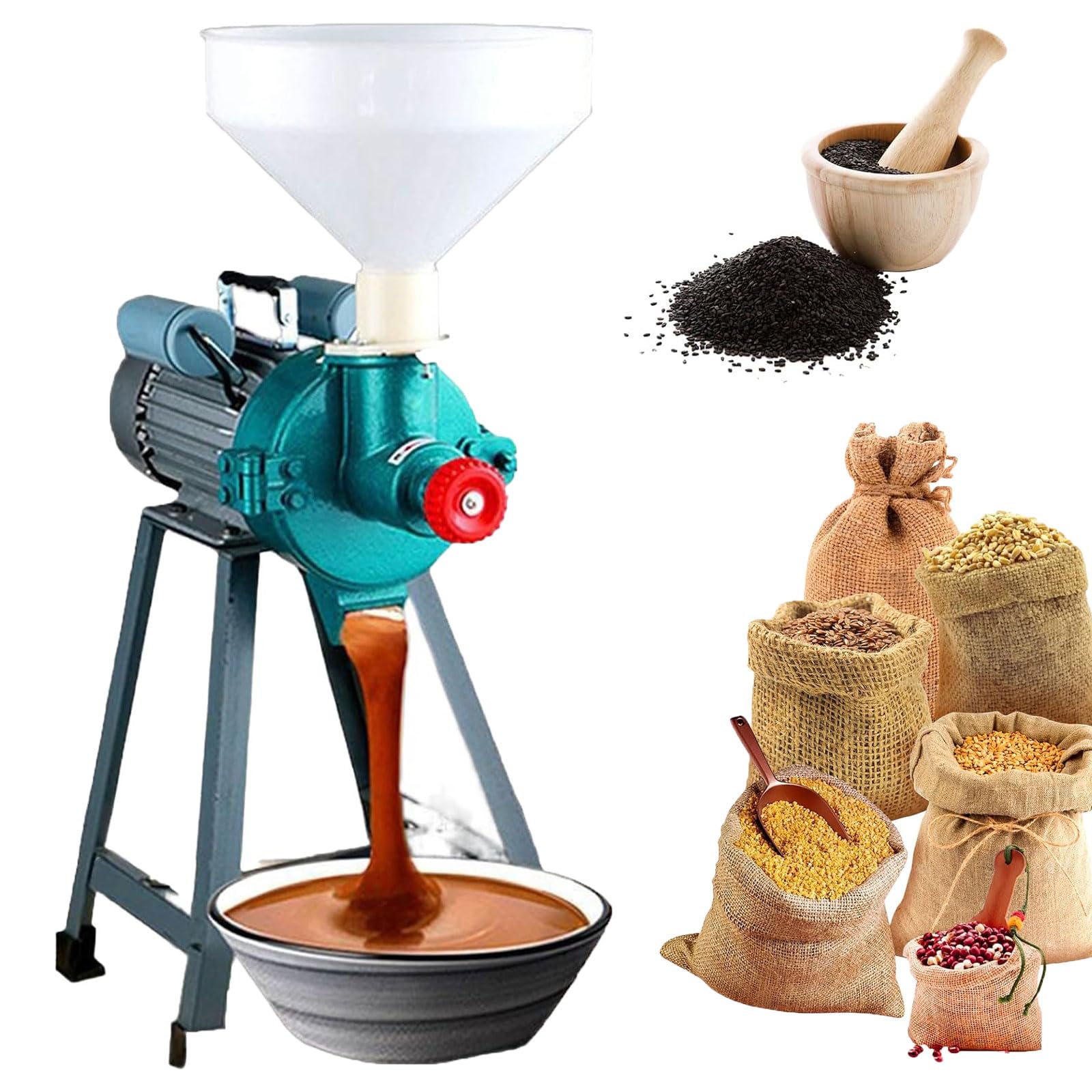 Eiwitany Electric Grain Grinder with Feed Funnel & Adjustable Grinding Fineness, Peanut Sesame Butter Maker for Corn, Rice, Herbs and Pepper