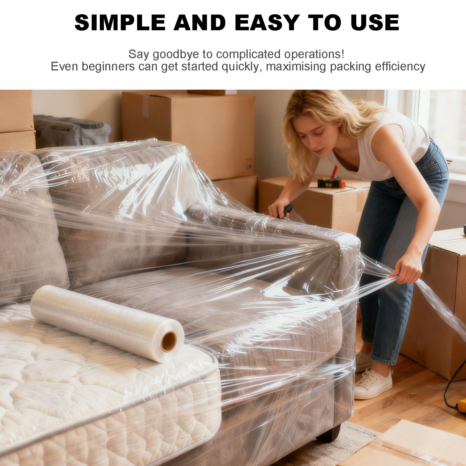 4 Rollos Film Estirable 75 cm Transparente, Resistente Estirable Film para Mudanzas, Retractil de Plástico Film para Paletizar Hogar Almacenes Comercios Transportes(Size:4pack 75cm)