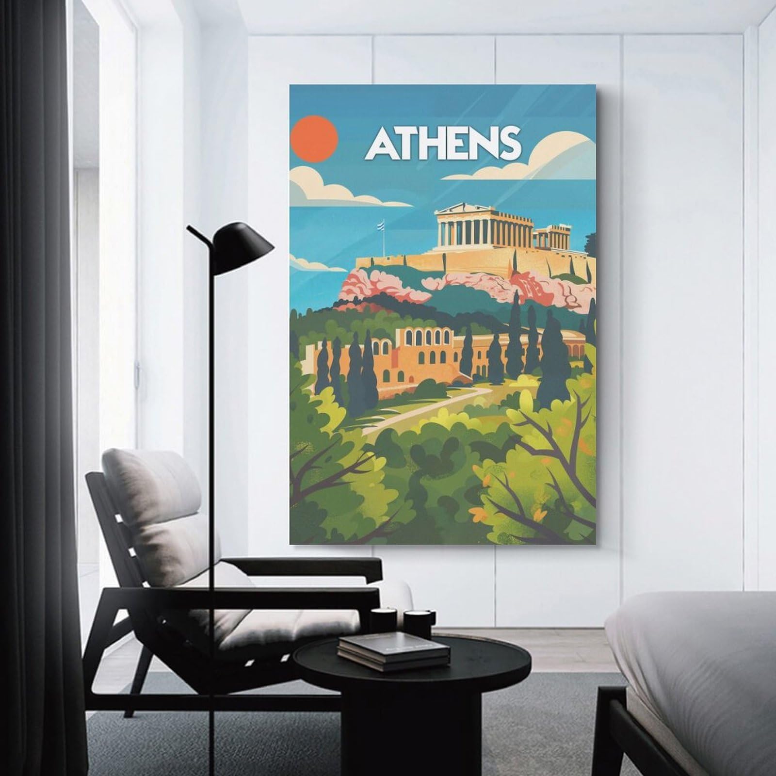 Junmoney Athens Acropolis View Wall Picture Print, 20x30inch(50x75cm), for Apartment Walls, Studios Or Work Areas, Stylish Wall Art for Fresh Spaces
