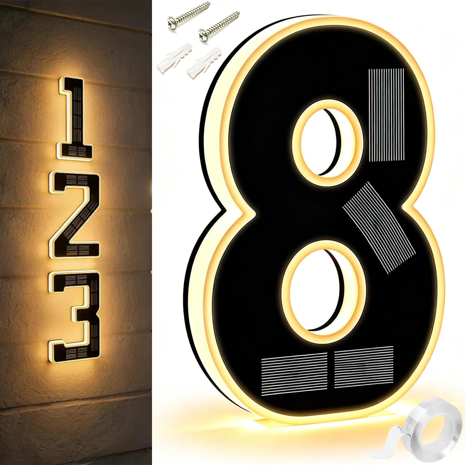 9 Inch Solar Lighted House Numbers For Outside, Light Up House Numbers Solars, Illuminated Houses Number, 0-9 Solar-Powered Houses Number, Illuminate Your Home (8,4.7 in)