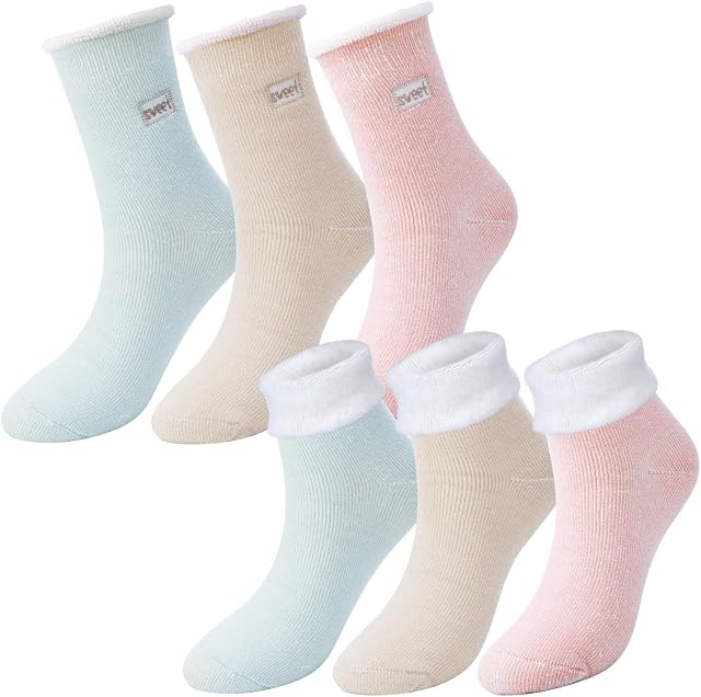 TAGVO 3 Pairs Winter Coral Fleece Slipper Socks,Warm Cosy Coral Fleece Lounge Bed Socks,Non Slip Home Socks,Girls Women Fuzzy Crew Socks,For Party Holiday Multipack Gifts,Uk 3-9