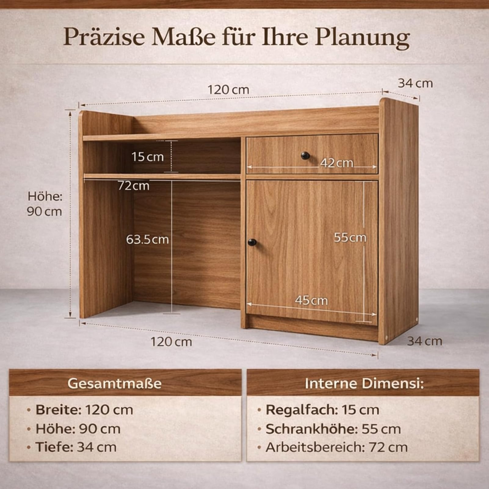 Empfangstheke mit Schublade und Aktenschrank Fronttresen 120CM für Büro Salon Spa Einzelhandel