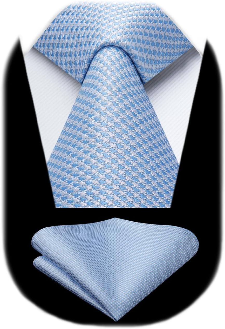 Ties for Men Solid Houndstooth Neckties Handkerchief Formal Business Tie & Pocket Square Set Wedding Party