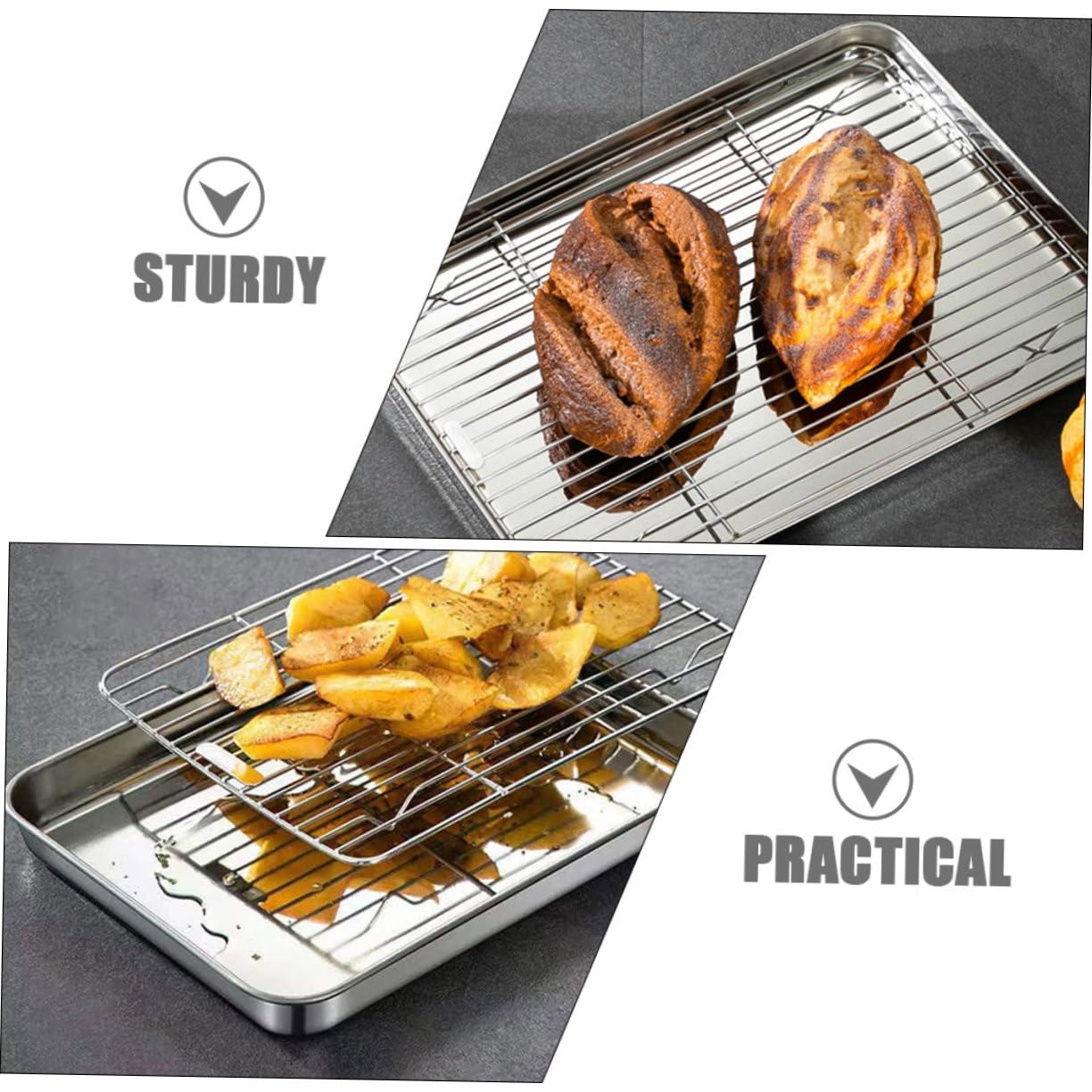 Juego 2 Bandejas Para Hornear Con Rejilla De Acero Inoxidable 430 210 Acero Inoxidable Resistente Para Cocinar y Enfriar, Uso Horno Para Pan, Pasteles, Galletas, Tamaño Compacto