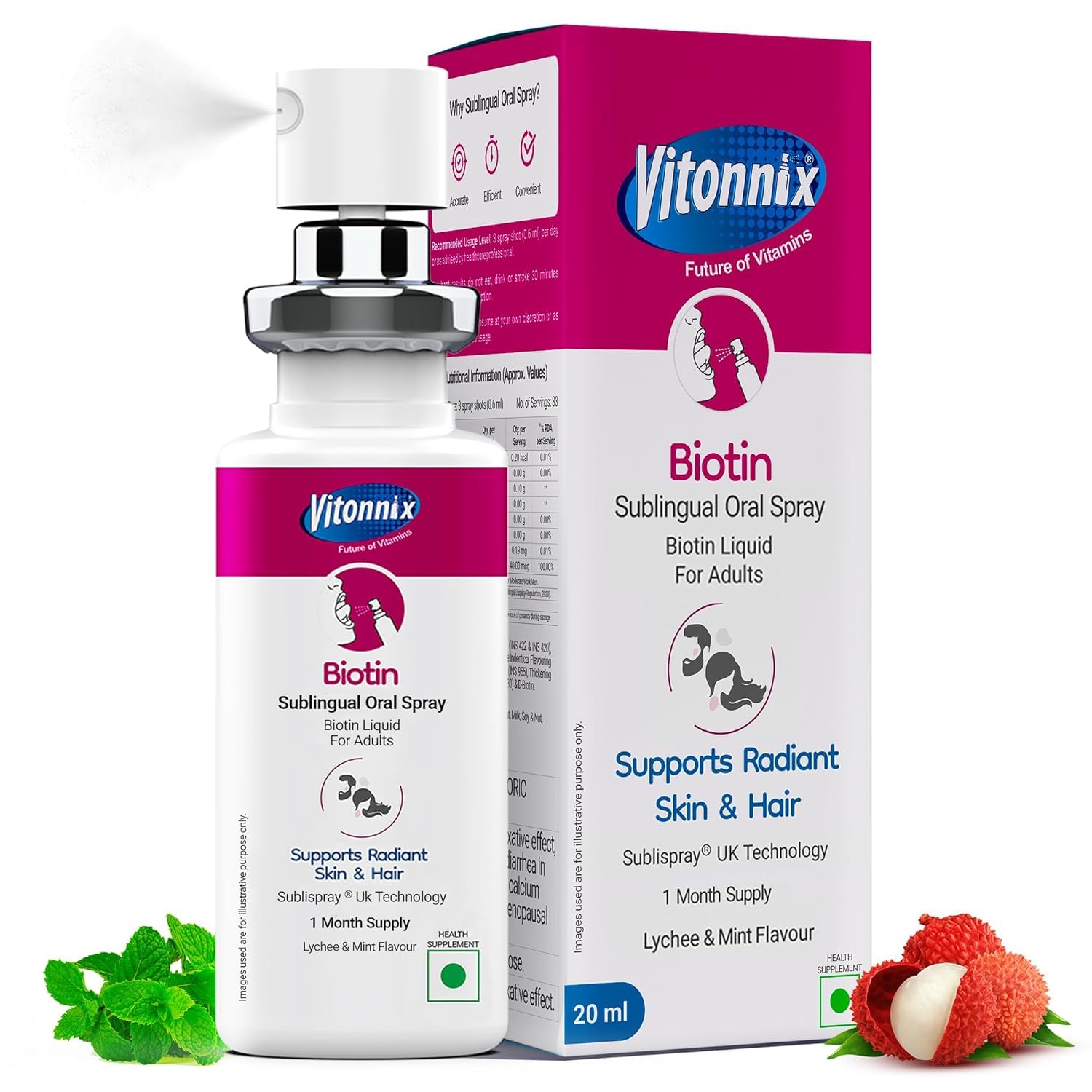 Vitonnix Biotin Sublingual Oral Spray Supplement | Under the Tongue | 9x Better Absorption | Supports Hair Growth, Strong Nails & Glowing Skin | Daily Beauty & Wellness Formula | 20ml-image-17