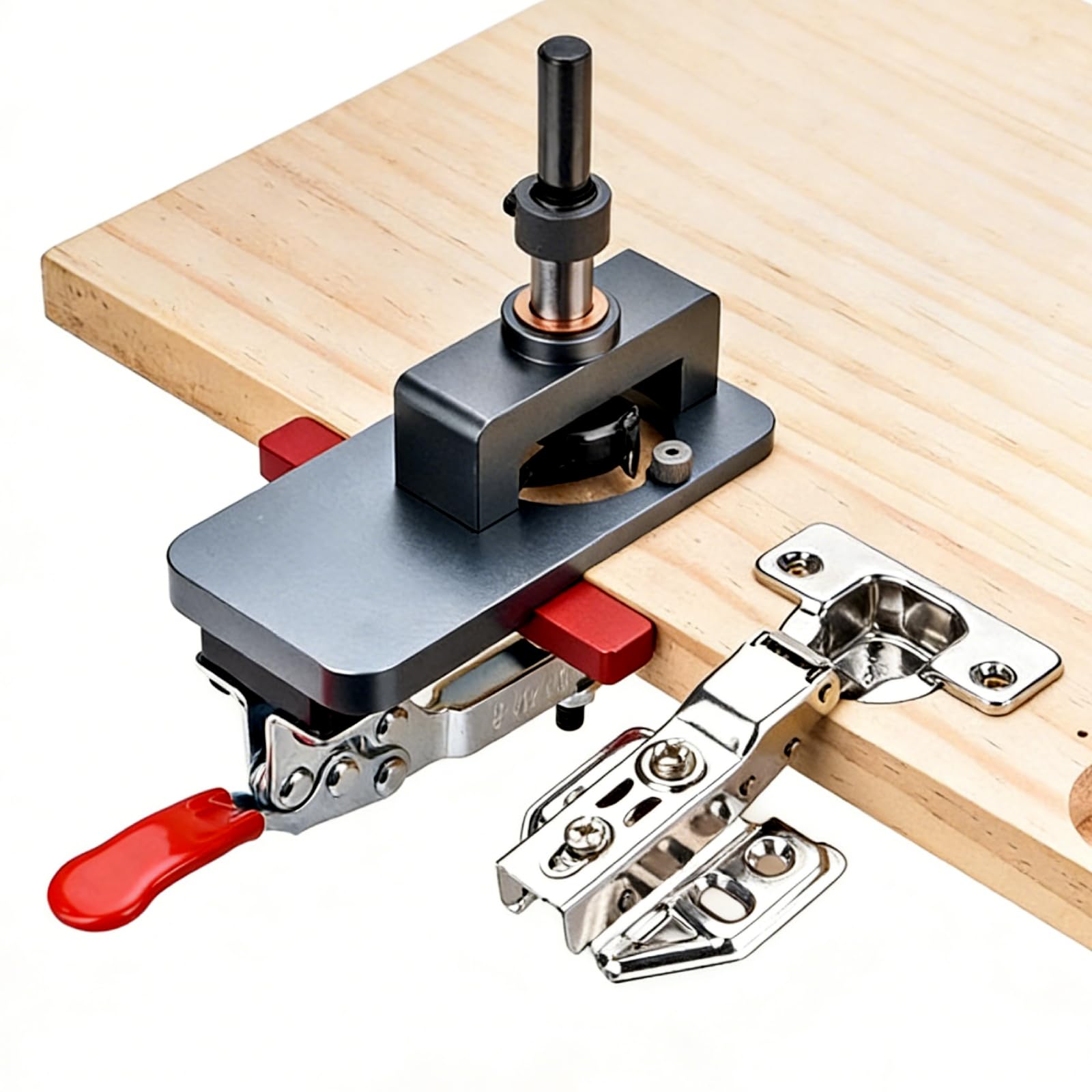 VOBOR Gabarit de Percage Charniere 35mm, Bloc de Positionnement 3-6 mm, Guide de Percage Dissimulé en Métal, Localisateur de Poinçon de Armoire, pour le Travail du Bois de Bricolage