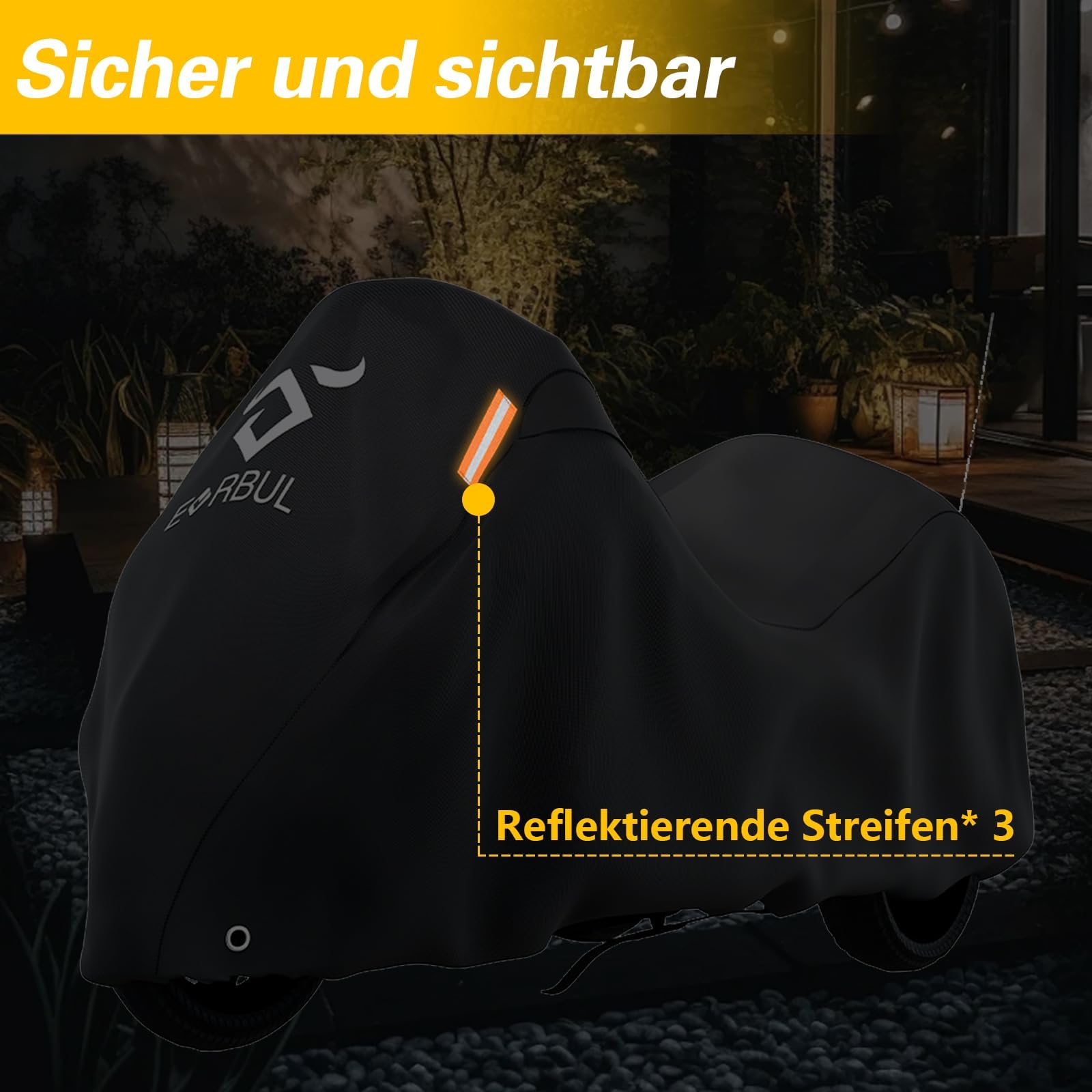 EVRBUL Funda impermeable para moto de triciclo de 3 ruedas con tiras reflectantes y asa resistente al viento, compatible con Harley Davidson CVO Tri Glide, Honda Gold Wing Trike, 274 x 149 x 149 cm
