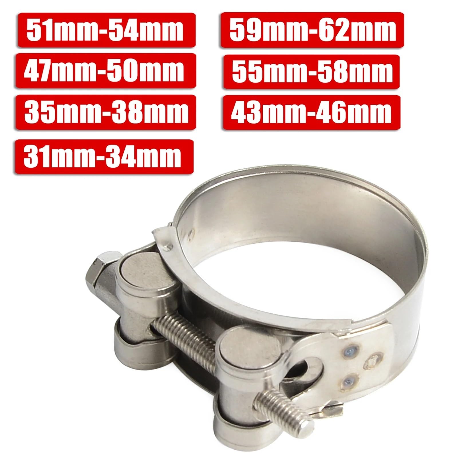 31mm - 62mm Motorrad-Auspuffschelle Edelstahl-Auspuffrohrschellen for die mittlere Auspuffverbindung Feste Dichtung installieren(40-43mm)
