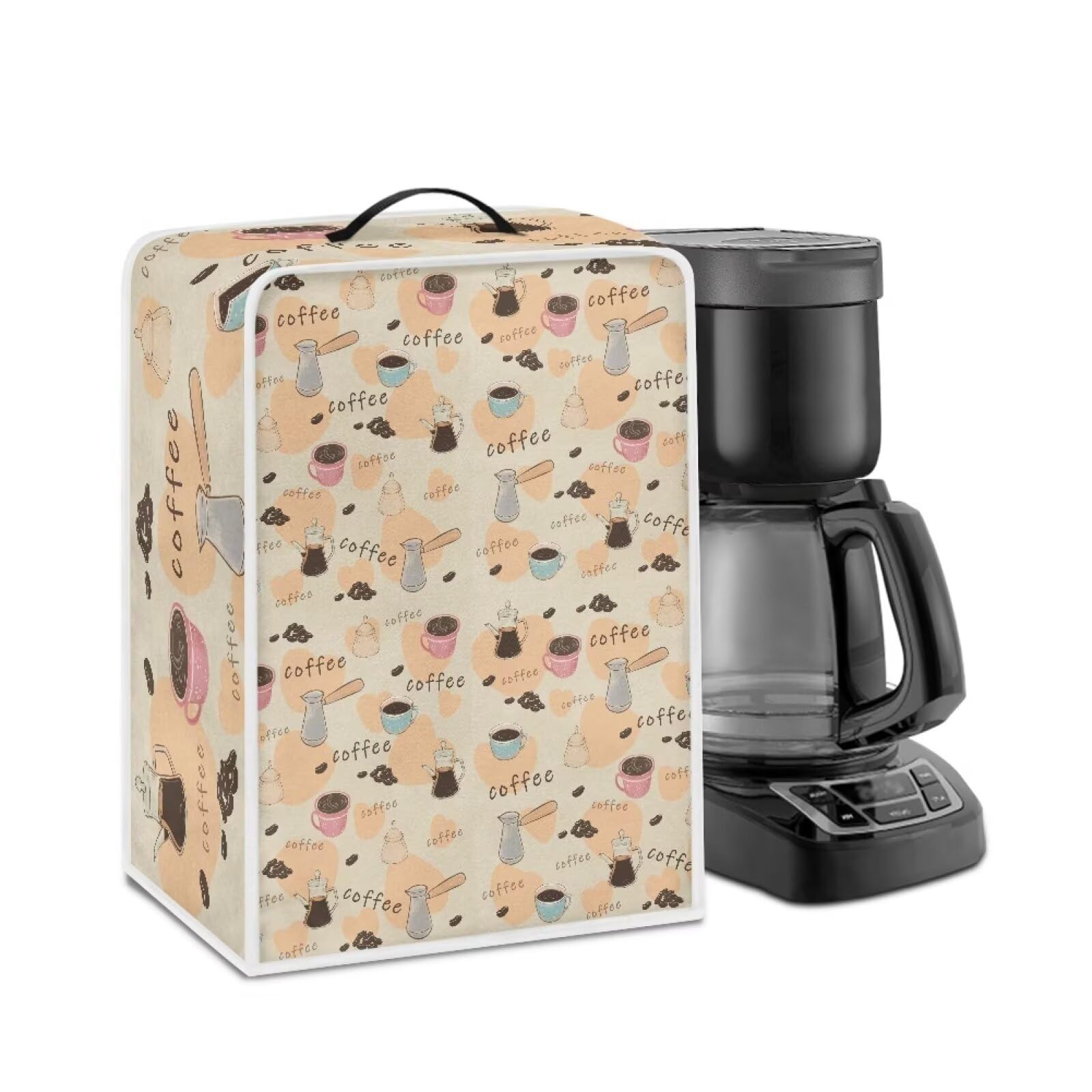 Coffee Print Coffee Maker Cover Dust Proof Coffee Machine Cover Washable Express Coffee Machine Cover with Handle Dust