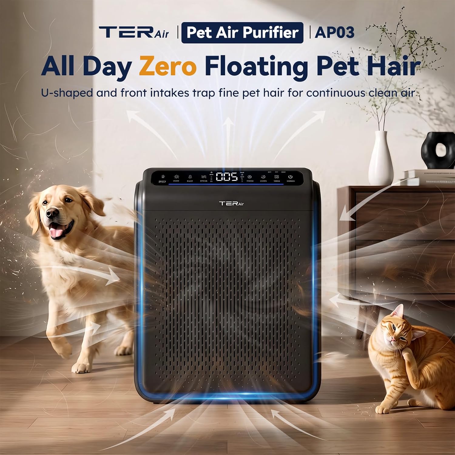 Smart Air Purifier for Home Pets with WiFi Control, Washable Filter HEPA image 2