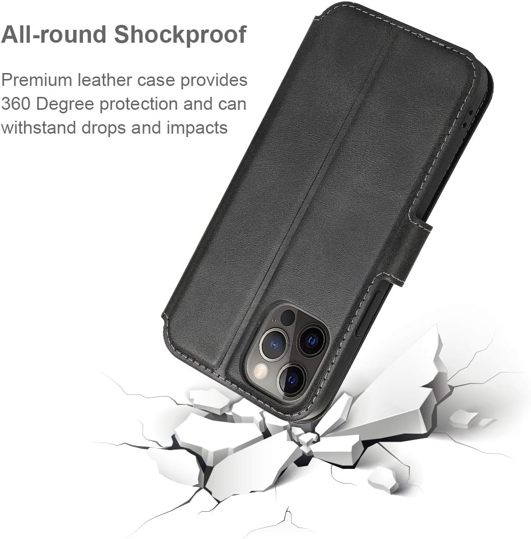 QLTYPRI Case for iPhone 12 iPhone 12 Pro Premium PU Leather Simple Wallet Case [Card Slots] [Kickstand] [Magnetic Closure] Shockproof Flip Cover for iPhone 12/12 Pro (6.1 inch) - Black - Image 5