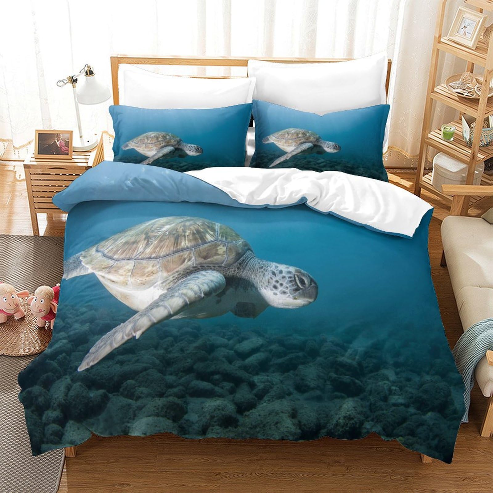 P1s9u7w5y Sea Turtle-6 Ocean Style 3D Printed Sea Turtle Duvet Cover Set 3Pcs Microfiber Marine Animal Bedding Set King（220X240cm）