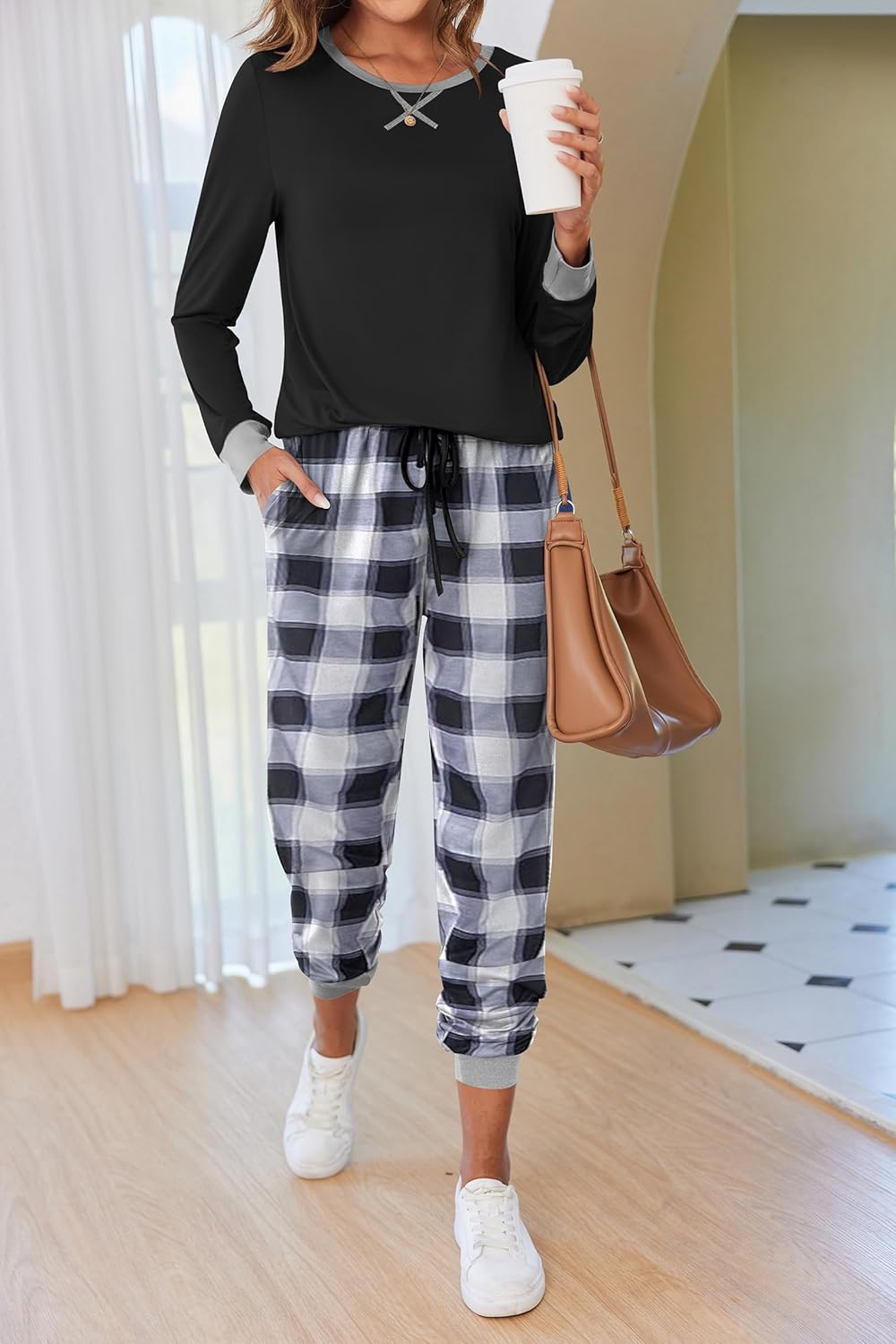 Ekouaer Pajamas For Women Comfy Long Sleeve Jogger Set Lounge Pjs Set With Pockets - Image 3