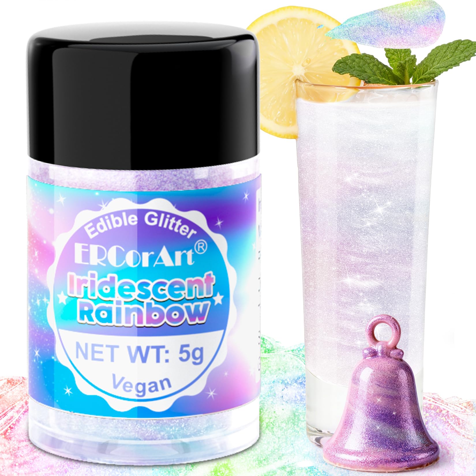 Edible Glitter - Luster Dust Edible for Cocktail Food Grade Drink Glitter for Cake Decorations, Easter Eggs, Baking, Macarons, Strawberries - 5g/Bottle (Iridescent)