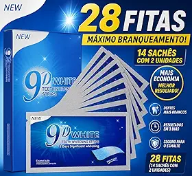 Fitas Branqueadoras de Dentes 9D White, Tiras de Clareamento Dental com Sabor Menta, Refrescante e Confortável 14 envelopes contendo 28 fitas efeito 5d