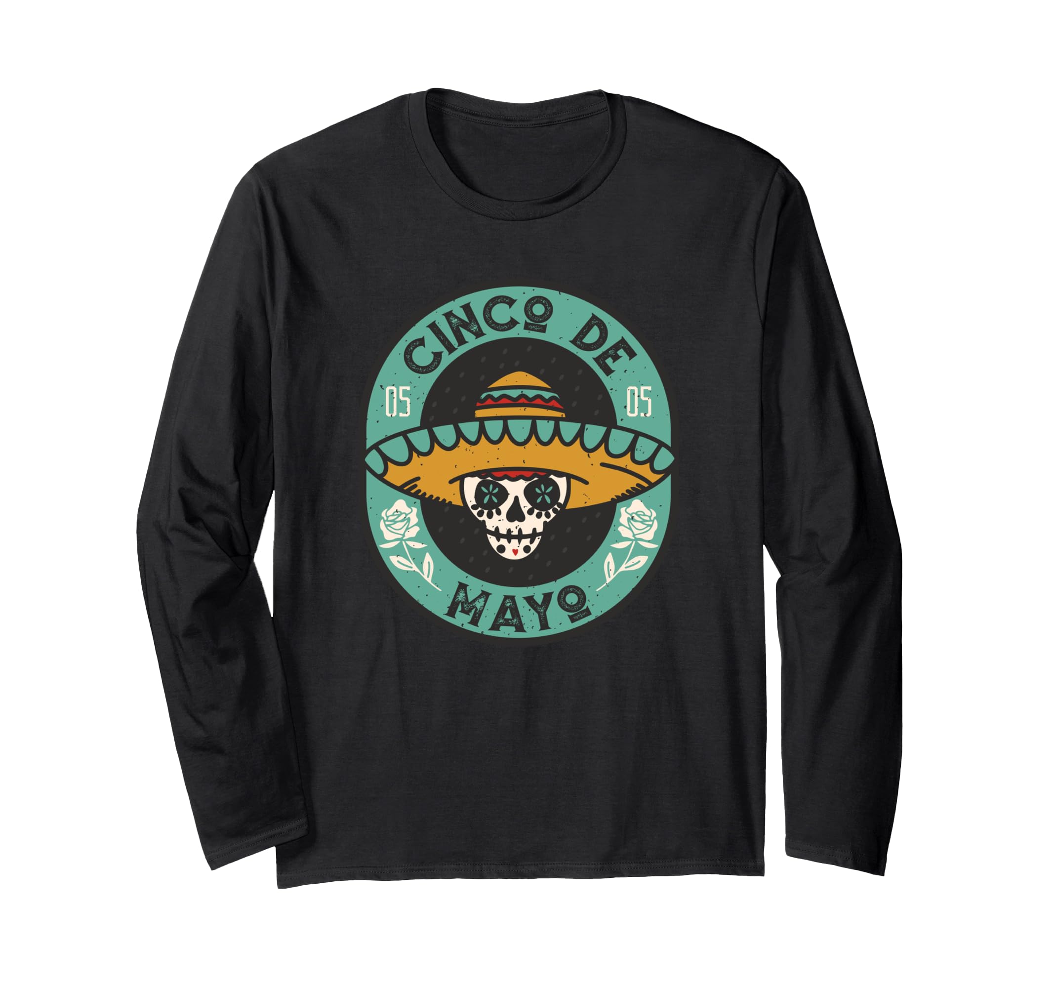 5 De Mayo Costume Pancho Skeleton Skull Hombre De Mexico Long Sleeve T-Shirt