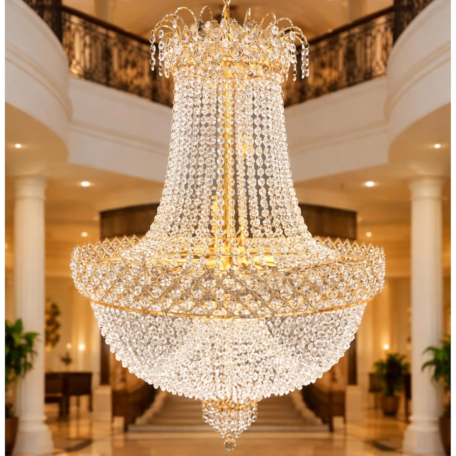 Antique Design Crystal Chandelier Lights for Ceiling, Original K9 Crystal Luxury Jhoomar, Premium Chandeliers for Living Room & Hall, Home Décor Lighting 600mm (24 Inch)-image-39