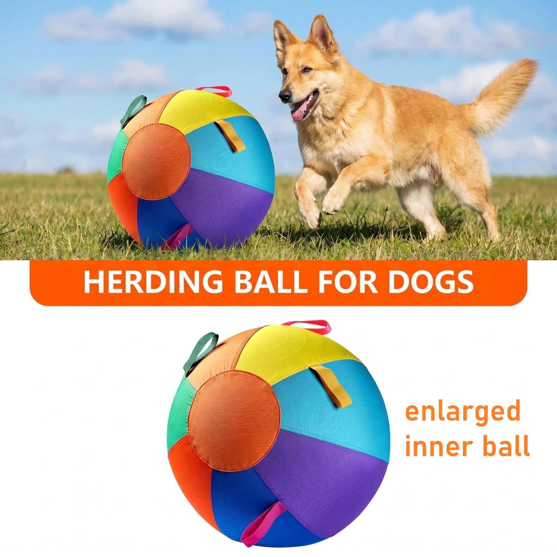 Herding Ball für Hunde, 55,9 cm, XL, Outdoor-Hundebälle für mittelgroße und große Rassen | Hundehüttenball mit Riemen; aufblasbar; interaktiv; langlebig; Spielen im Freien; Langeweile Buster; Energiefreigabe