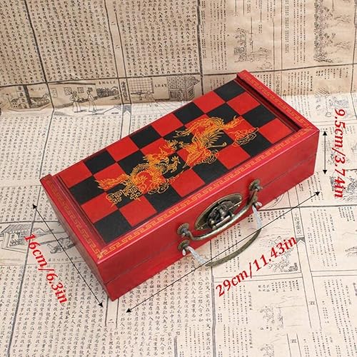 Miniatura 3 de OLOTU Juego de ajedrez portátil de madera plegable de ajedrez chino retro terracota guerreros ajedrez madera hacer viejo tallado resina ajedrez