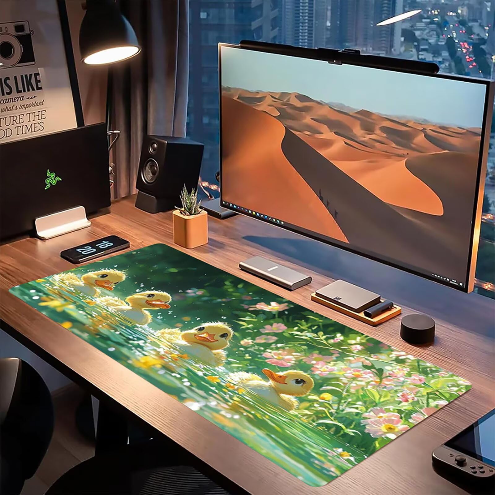 Podkładka pod mysz z kaczką, podkładka pod mysz do gier XXL 1200 x 600 x 5 mm, podkładka na biurko dla graczy, bardzo duża bezszwowa mata na stół dla graczy, antypoślizgowa podstawa, wodoodporna