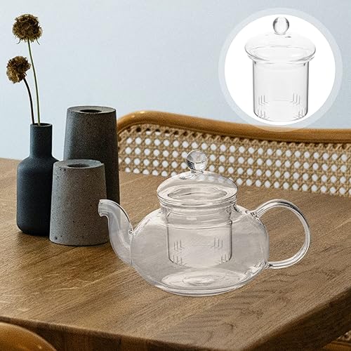 Miniatura 3 de Hemoton Tetera de vidrio infusor de té de vidrio de repuesto, colador de té desmontable con tapa, filtro de residuos de té suelto con tapa para