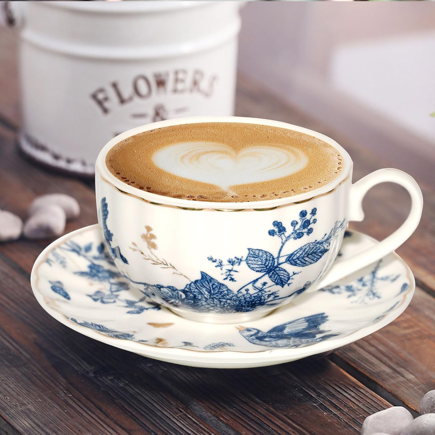 Tea Cups and Saucers Coffee Cappuccino Espresso Latte Cup Mugs Special Gold Line Ceramic Cup Porcelain Tea Cups Set of 2 (7 oz) for Gifts,Party,Gatherings, Afternoon Teas,Receptions - Image 7