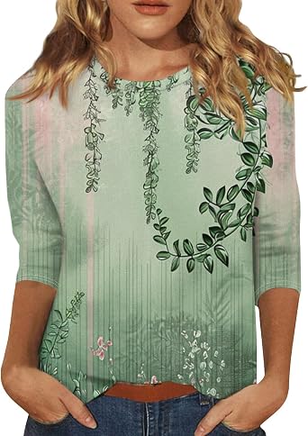 3/4 Sleeve Tops for Women Trendy Round Neck T Shirts Dressy Casual Shirts Summer Tops 2025 Blouses Print Tshirts