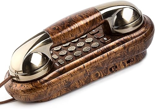 Sangyn Teléfono con cable vintage de madera de grano de pared, no requiere alimentación de CA, 3 teclas de marcación rápida, botones grandes, timbre
