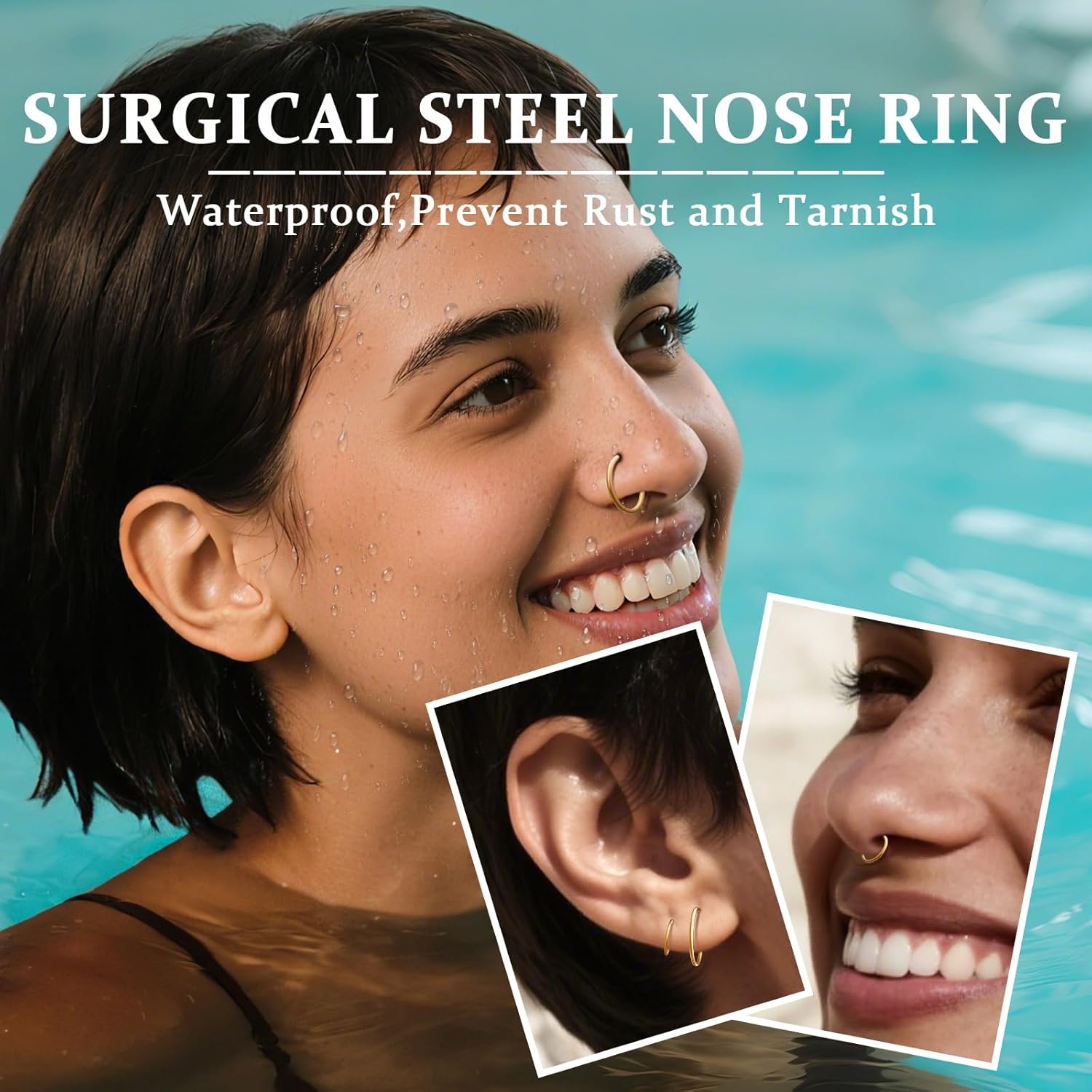 Hypoallergenic Nose Rings Hoops Set for Women Men: Dainty 8Pcs 18G Gold/Silver 316L Surgical Stainless Steel Nose Hoops Hinged Clicker Septum Rings for Body Piercing Jewelry 6-12mm Christmas Gifts - Image 6