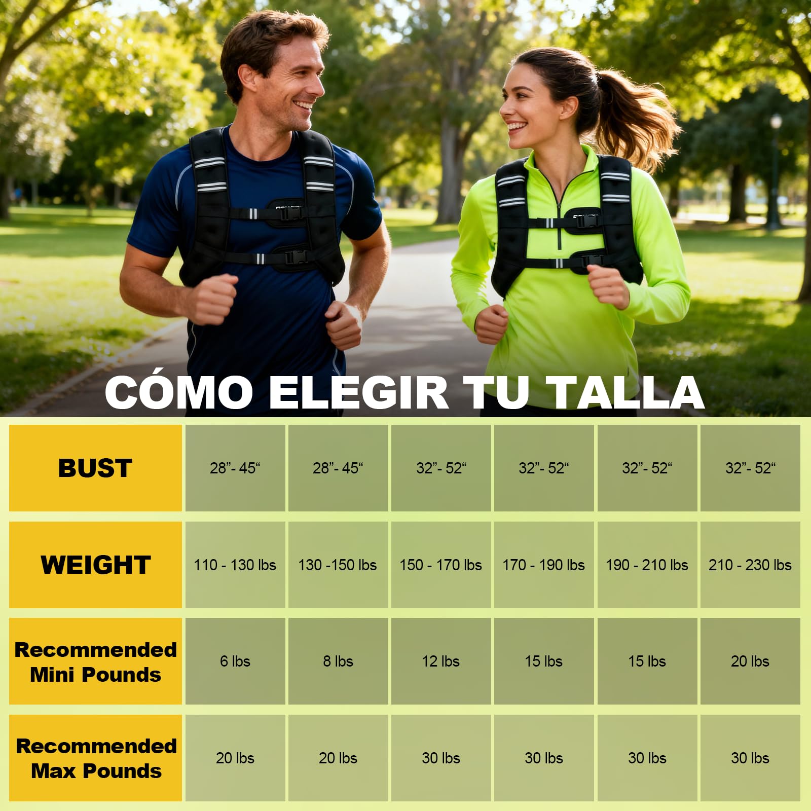 POWER GUIDANCE Chaleco Lastrado 6-20LB Peso Fijo, Neopreno Impermeable, Banda Pecho Ajustable (89-127cm), Bolsillo para CrossFit, Running, Entrenamiento Fuerza
