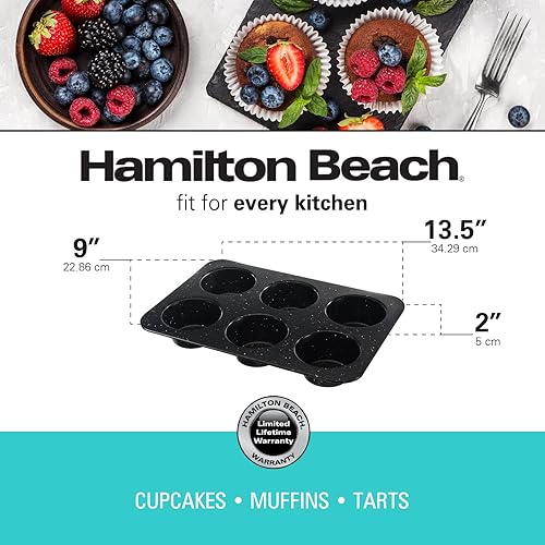 Miniatura 5 de Hamilton Beach Molde para magdalenas de acero al carbono, 6 tazas gigantes, revestimiento antiadherente, perfecto para hacer magdalenas o moldes