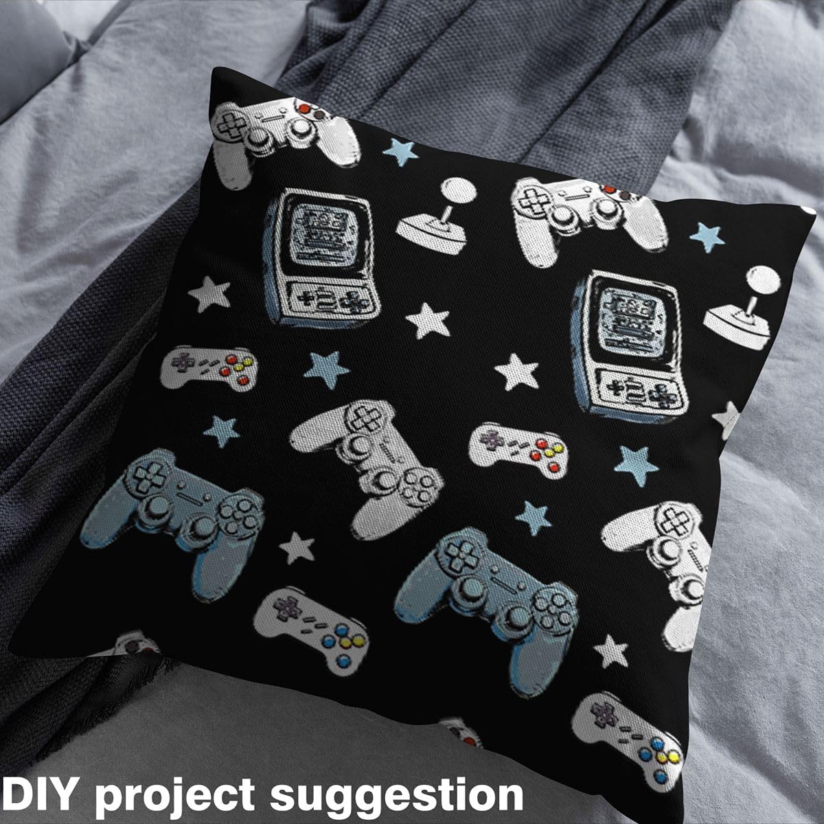 Gamepad Outdoor Fabric by The Yard,Video Gaming Black for Women Craft Lover,Kids Games Consoles Soft Flannel Polyester No Stretch Fabric for Quilting Sewing Supplies,2 Yards,72" L x 59" W