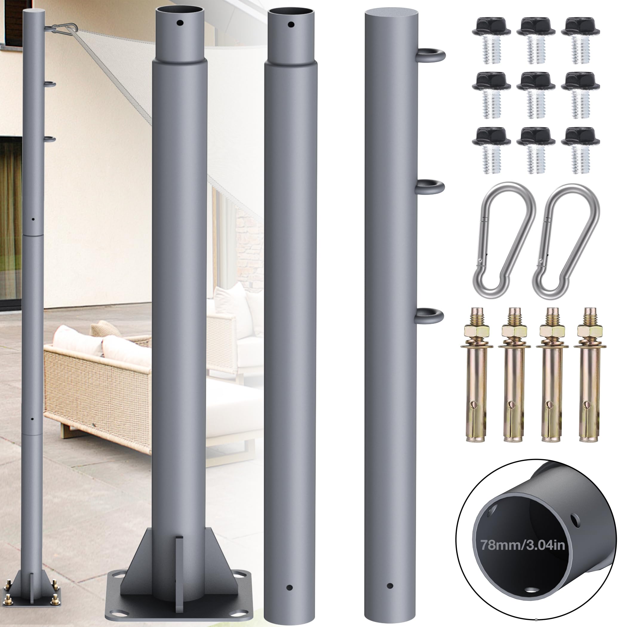 Sun Shade Sail Pole 10ft - [Full Thickened] Outdoor Sunshade Sail Post Support Awning Canopy 3" Diameter Heavy Duty Metal Pole Kit for Patio Garden Deck Playground Backyard-1 Pack