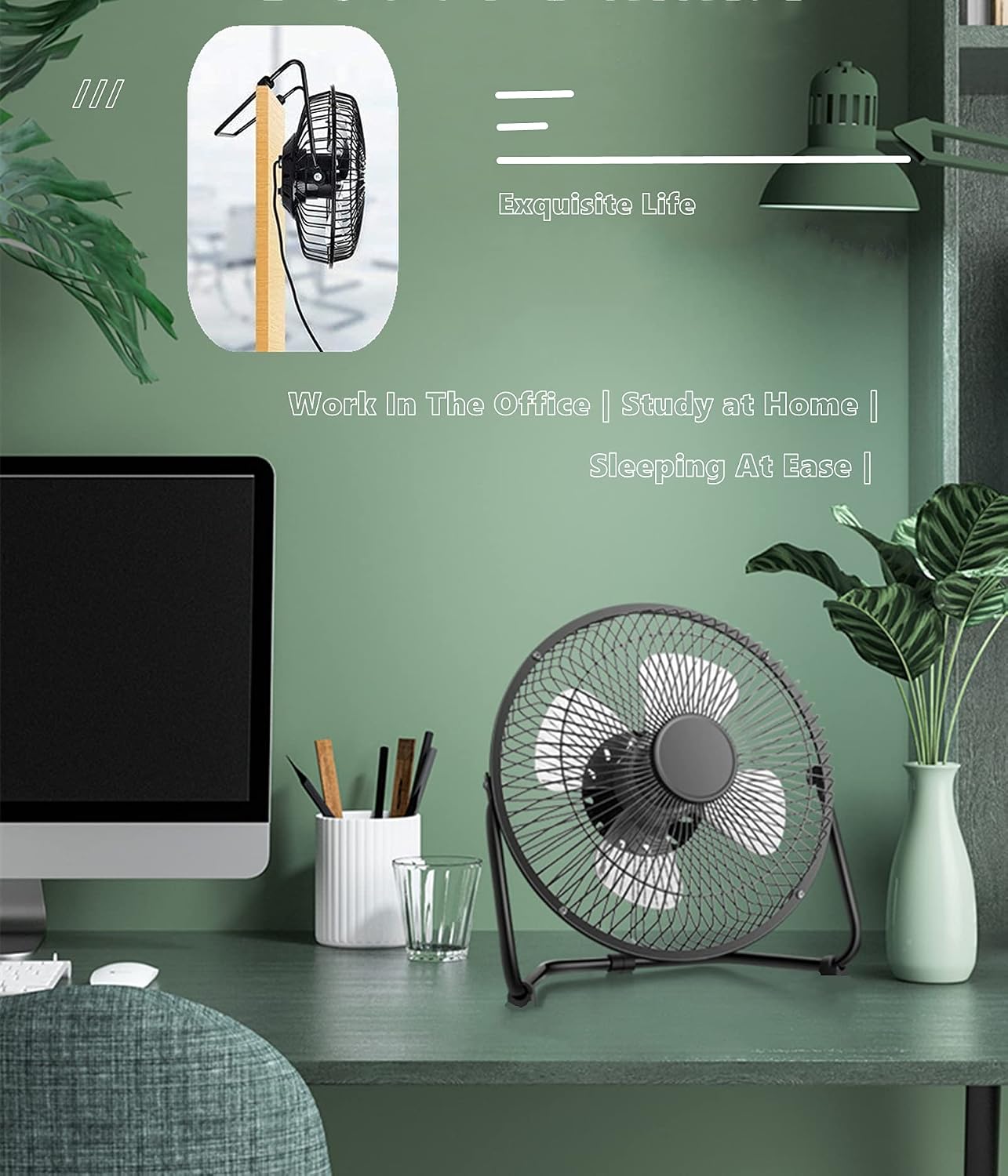 Chchmu USB Fan 4 Inch Mini USB Desk Table Fan Personal Portable Desktop Cooling Fan Powered by USB PC Netbook for Camping Home Office Outdoor Travel, Strong Wind, Green