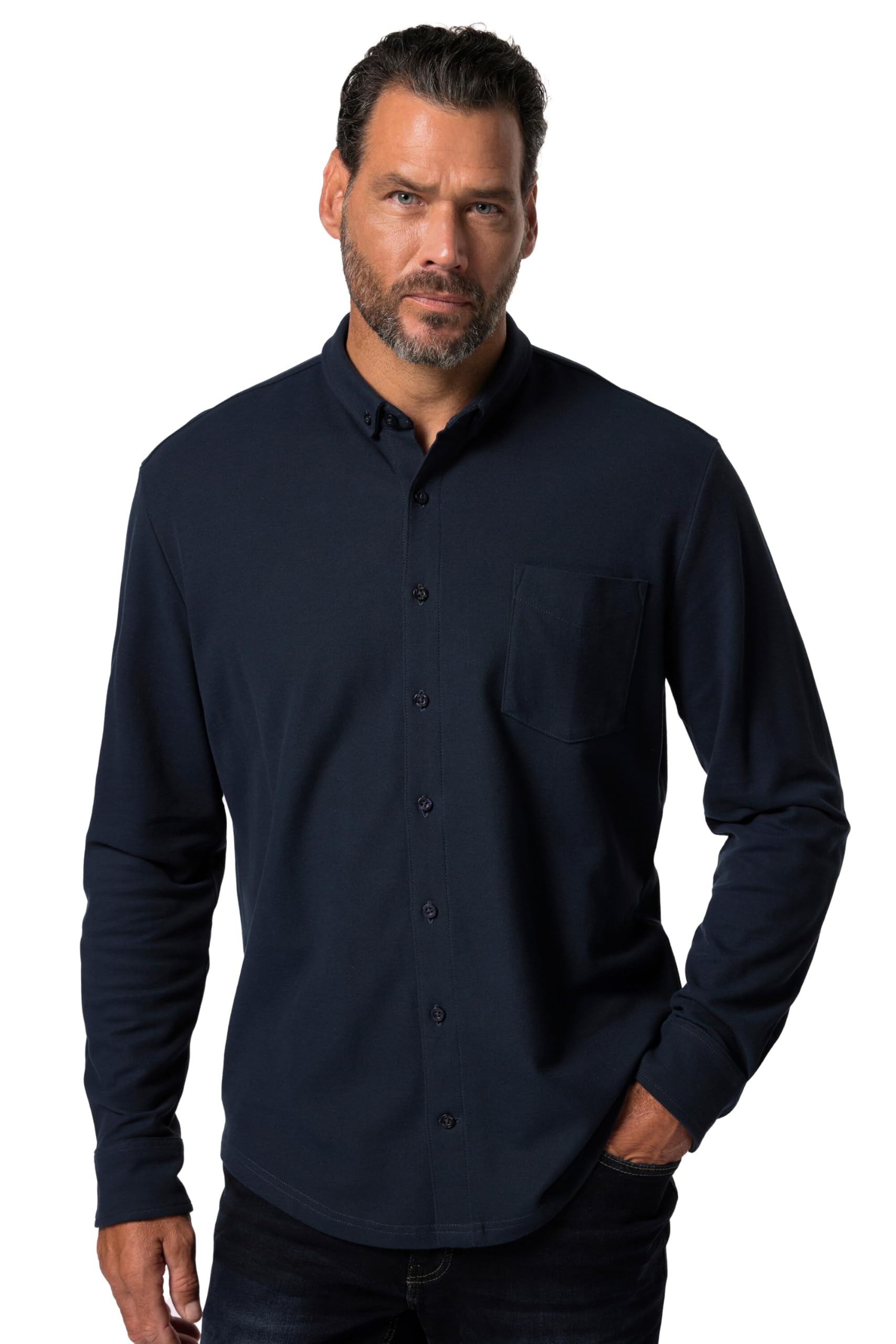 JP 1880 Herren große Größen Übergrößen Menswear L-8XL Piquéhemd, Langarm, Mini-Buttondown-Kragen, Modern Fit 831506