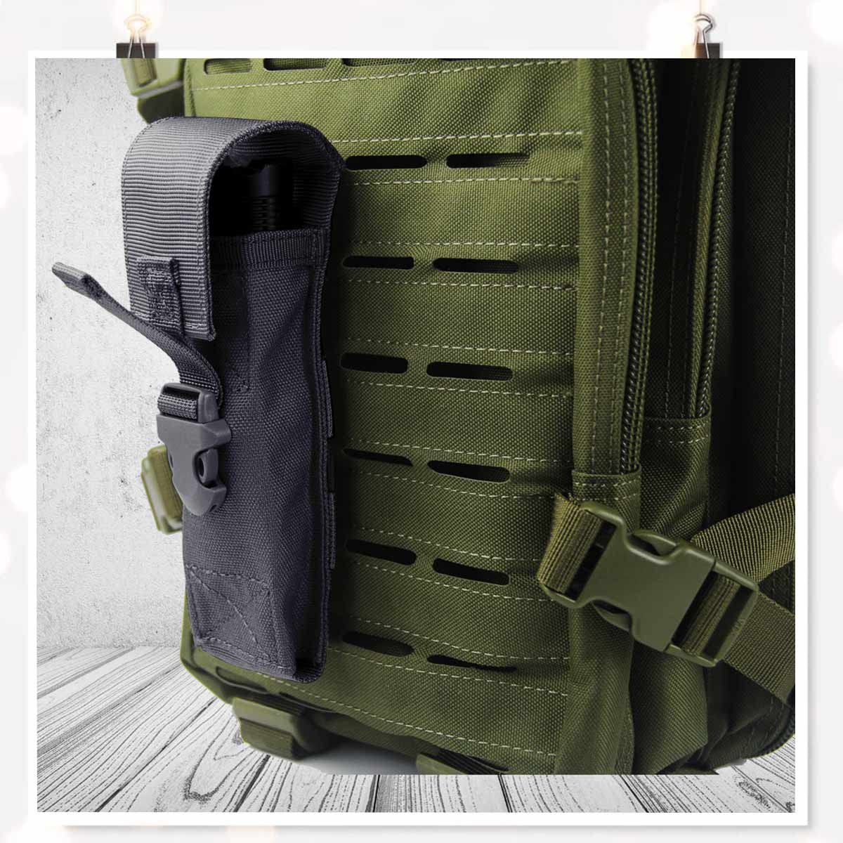 Custodia Torcia Tascabile Borsa Tattica - 3 x 23 x 5 mm custodia per borse copertura cintura, Militare in Nylon Impermeabile e Batteria bricolage, fondina elettrica cintura clip girevole supporto
