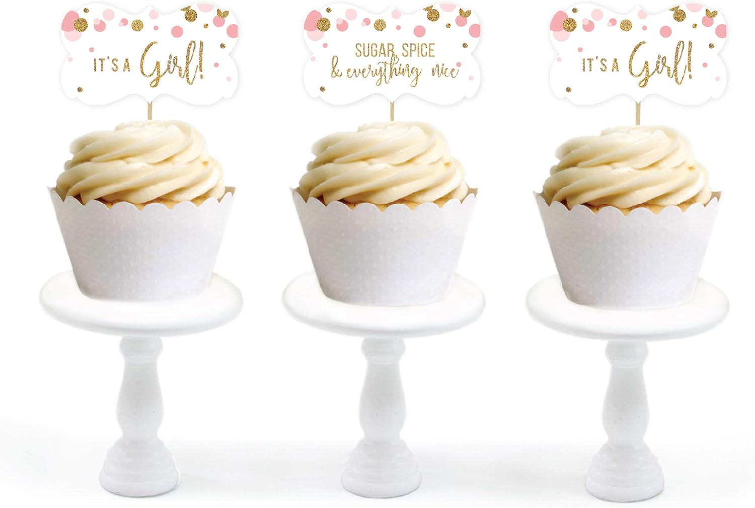 Andaz Press Blush Pink Gold Glitter Girl Baby Shower Party Collection, Fancy Frame Cupcake Topper DIY Party Favors Kit, 18-Pack