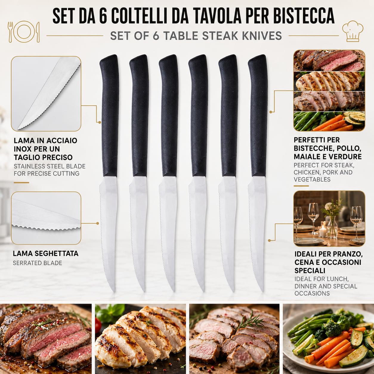 IPEA Meat Knife Set - 6 Sharp Knives -2