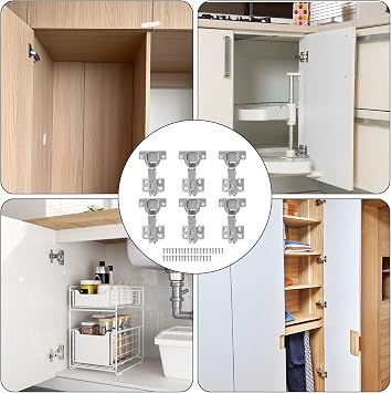 6 Pcs Cabinet Hinges, 110 Degree Kitchen Cupboard Hinges with 36 Screws, Mute Cabinets Hinge, Heavy Duty Cold Rolled Steel Hydraulic Hinge for Kitchen, Cabinet, Wardrobe, Bathroom, Furniture Doors