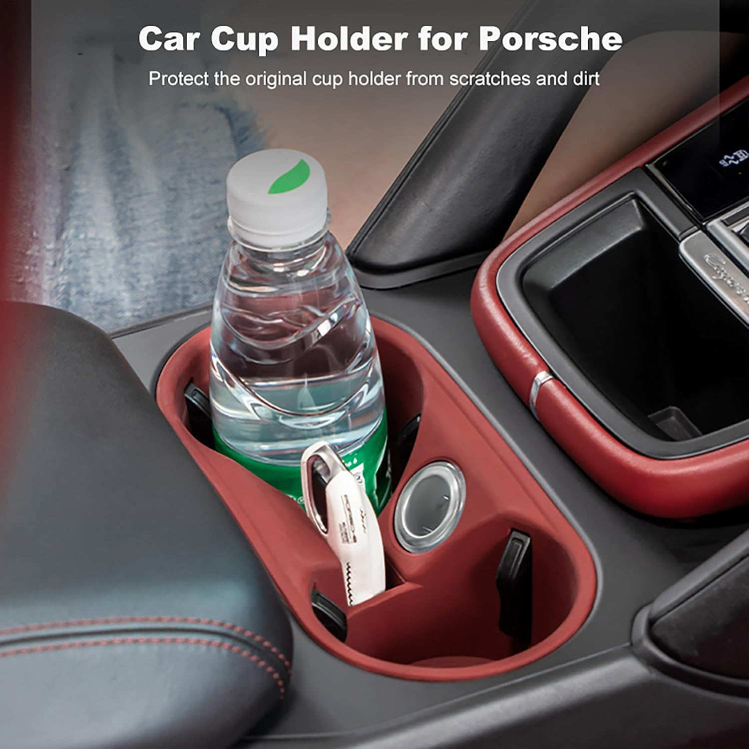 Cup Holder Coasters for Macan Accessories, Silicone Non-Slip Car Cup Holder Insert for Porsche Macan Car Accessories (for Macan Red)