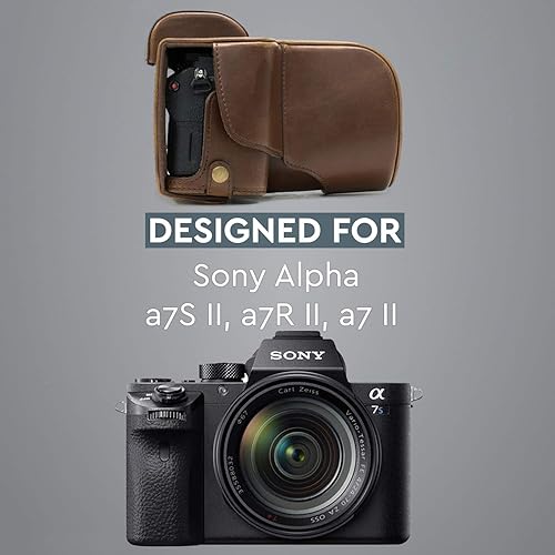 Miniatura 5 de MegaGear Sony Alpha A7S II, A7R II, A7 II (1.102-2.756 in) Ever Ready - Funda de piel para cámara y correa con acceso a la batería, color marrón