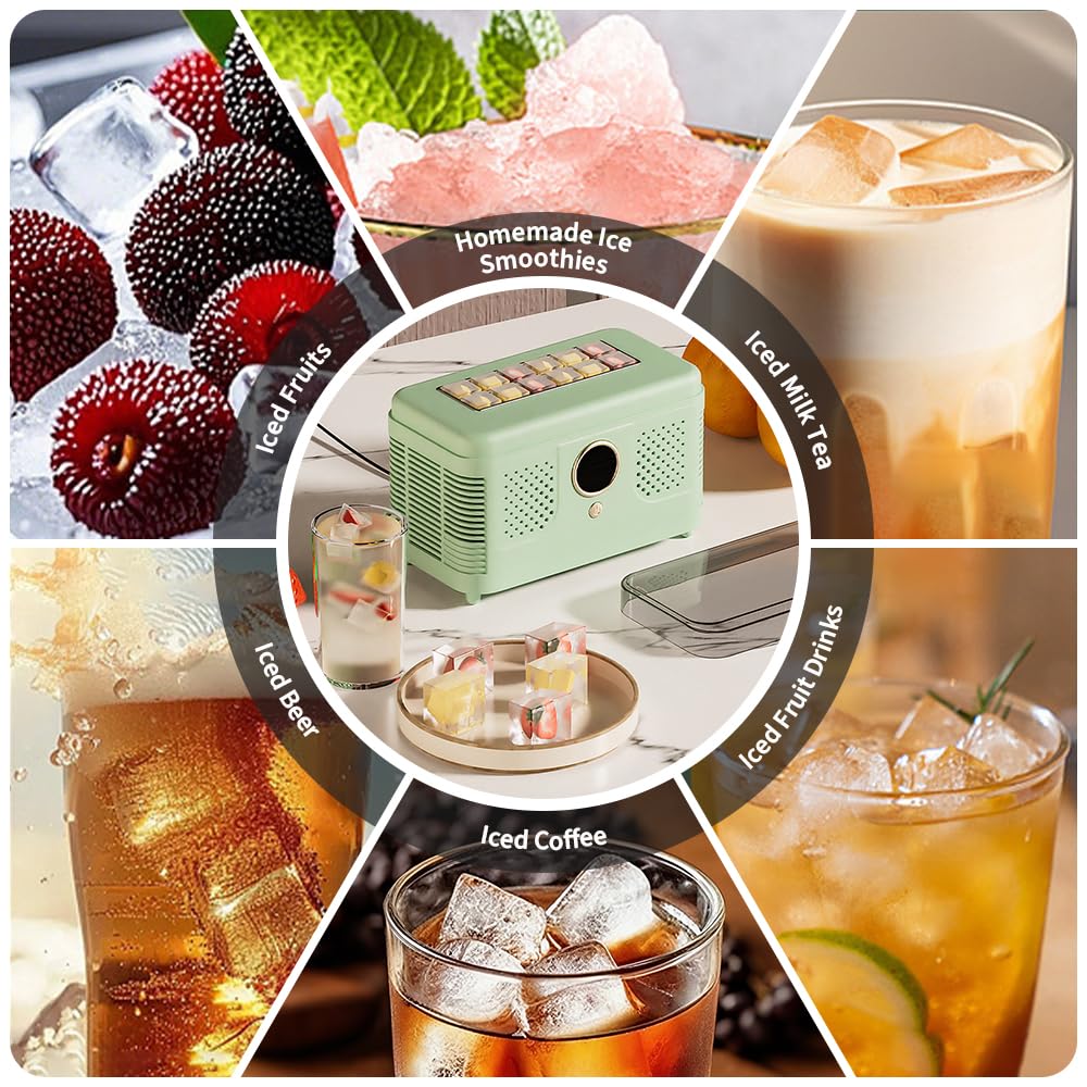 Máquina de hielo portátil, rápida fabricación de hielo, silenciosa, eficiente energéticamente, con estante de separación de cubitos de hielo y cubierta superior extraíble, encimera de máquinas de