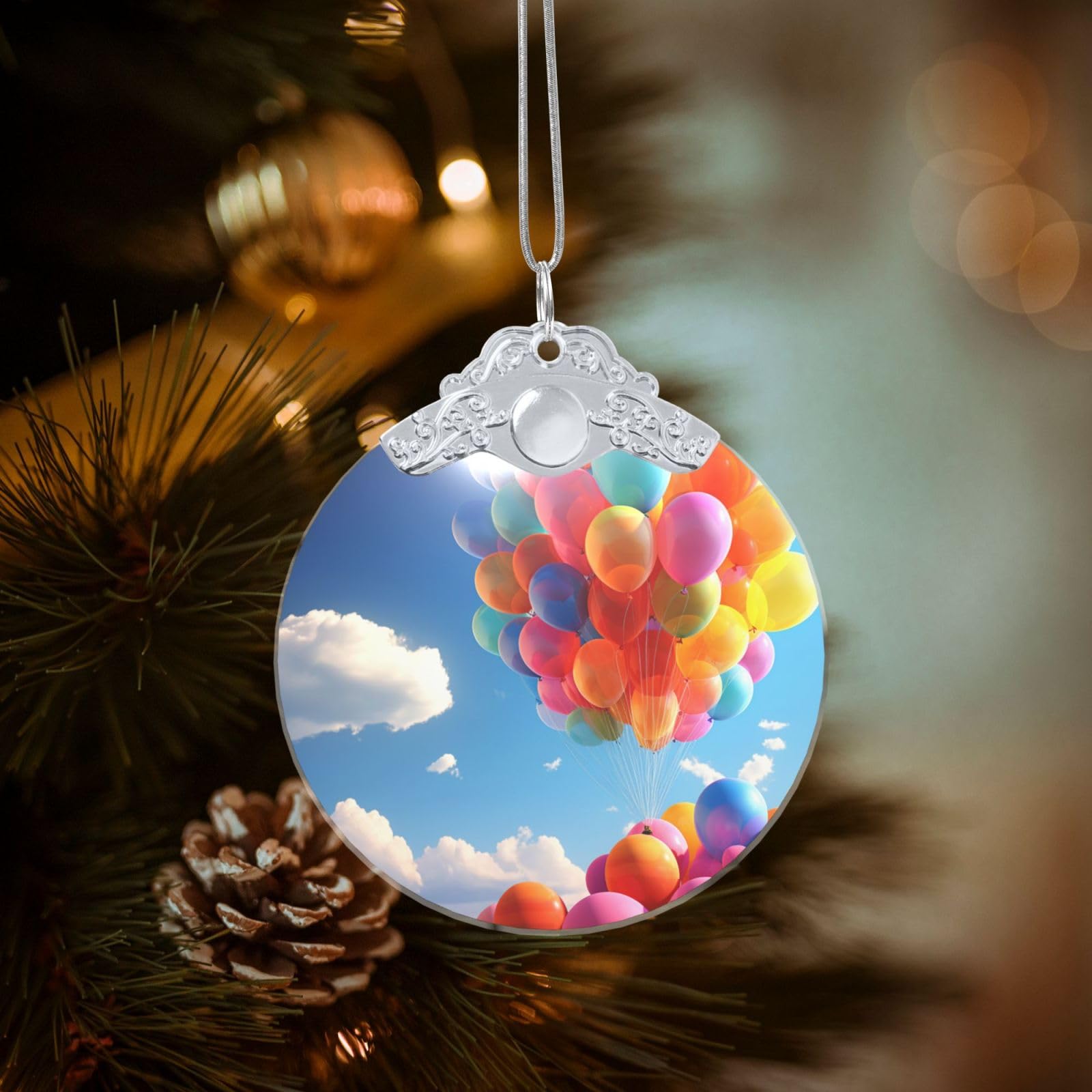Crystal Christmas Ornaments for Christmas Tree Decoration Hanging Colorful Balloon Ornament with Gold Ribbon Crafts Round Pendant for Keepsake Gifts Glass Xmas Decor Party Supplies